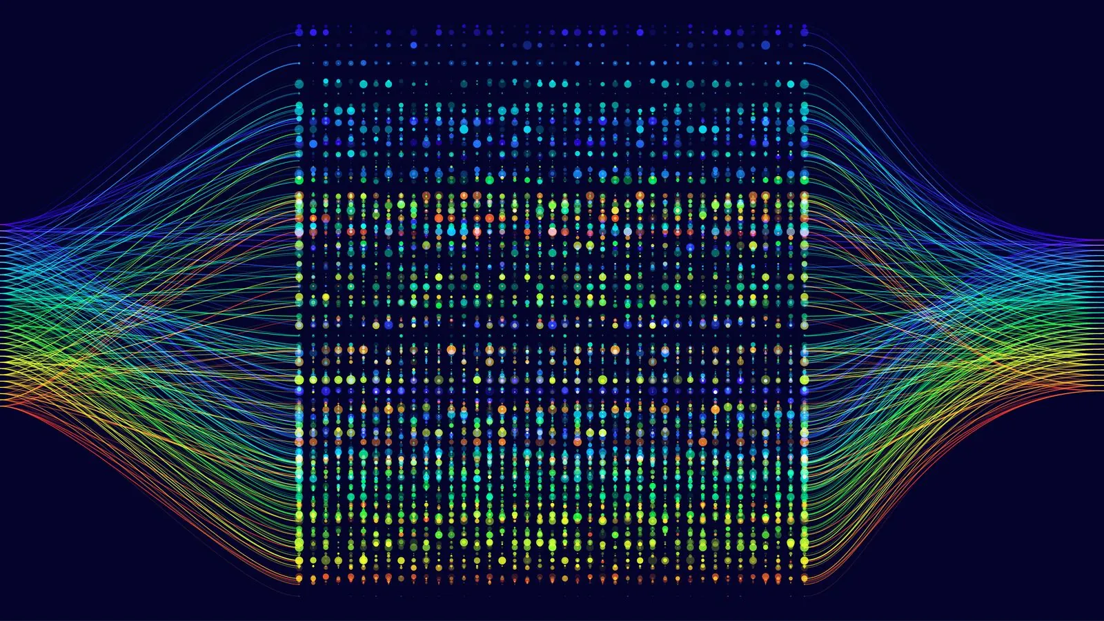 Abstract visualization of thousands of scattered data points converging into connected pathways — the fragmented beverage-alcohol signals BevGenie unifies.